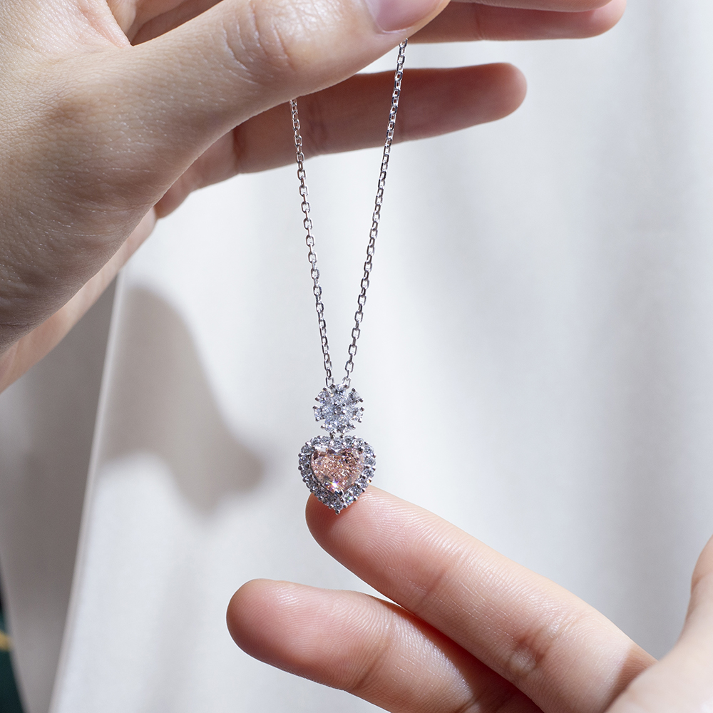 MSN-887 Heart Shape Halo Fancy Pink Lab Grown Diamond Beautiful Pendant Necklace 13