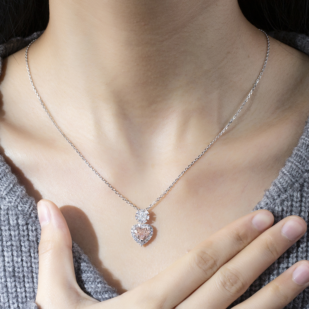 MSN-887 Heart Shape Halo Fancy Pink Lab Grown Diamond Beautiful Pendant Necklace 11