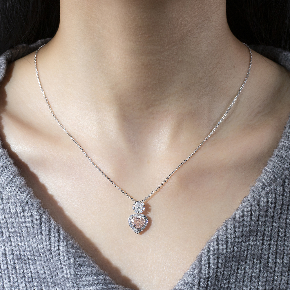 MSN-887 Heart Shape Halo Fancy Pink Lab Grown Diamond Beautiful Pendant Necklace 10