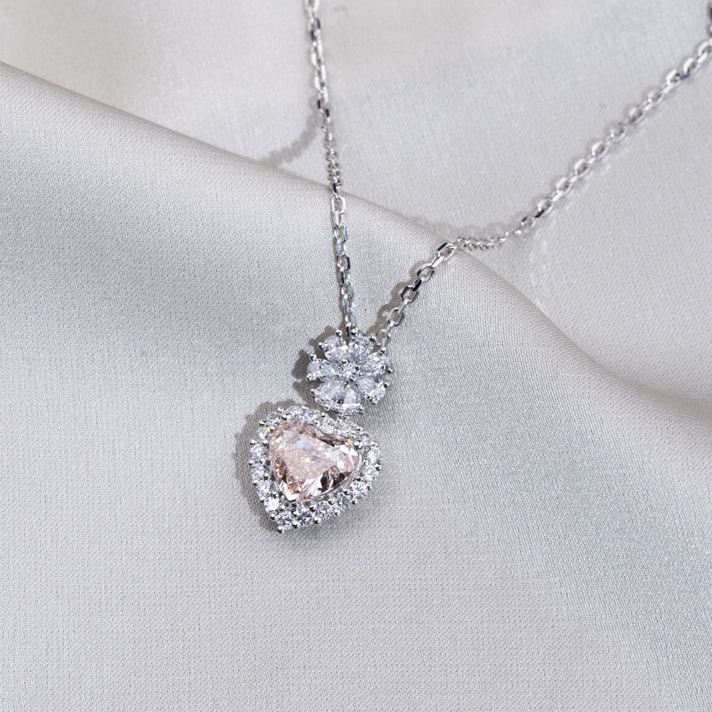 MSN-887 Heart Shape Halo Fancy Pink Lab Grown Diamond Beautiful Pendant Necklace 7