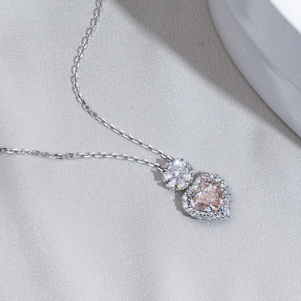 MSN-887 Heart Shape Halo Fancy Pink Lab Grown Diamond Beautiful Pendant Necklace 8