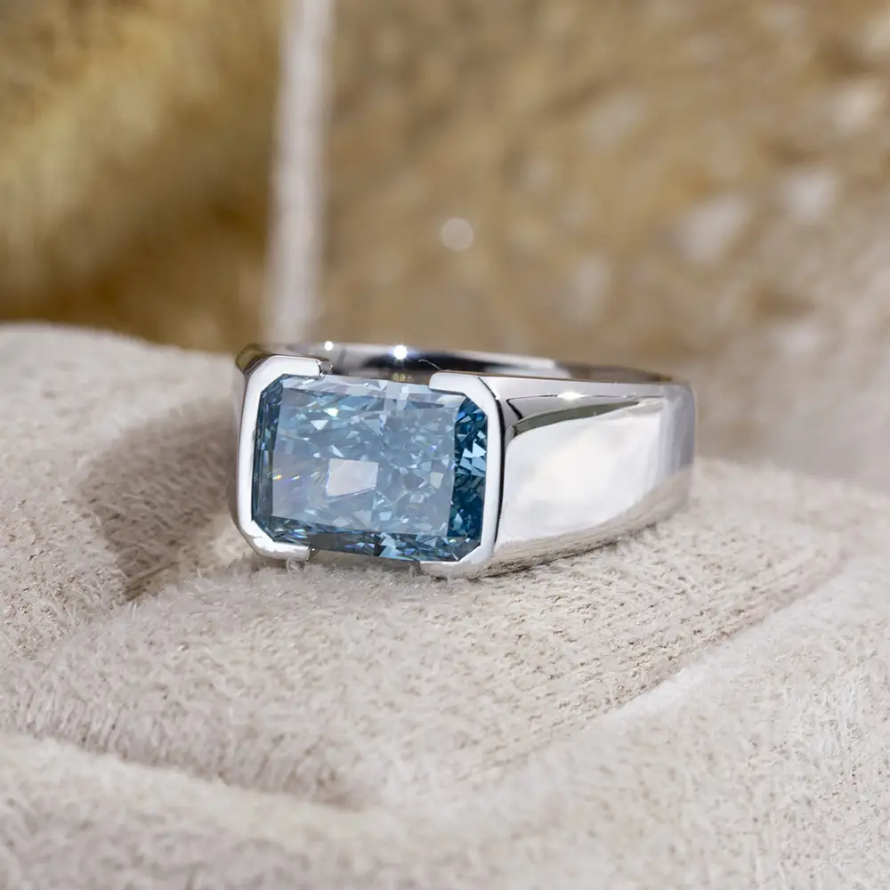 MSR-1717 personalizzato MSR-1717 Fancy Blue Radiant Lab Grown Diamond 18K White Gold L Messi Lewelry 1