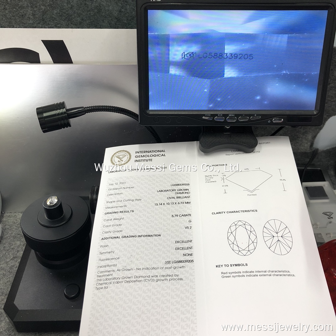 Oval CVD Lab Gibuhat Diamond Lab Gitubo 5.79CT G VS2 IGI Certified LG588339205 | Messi Alahas 10