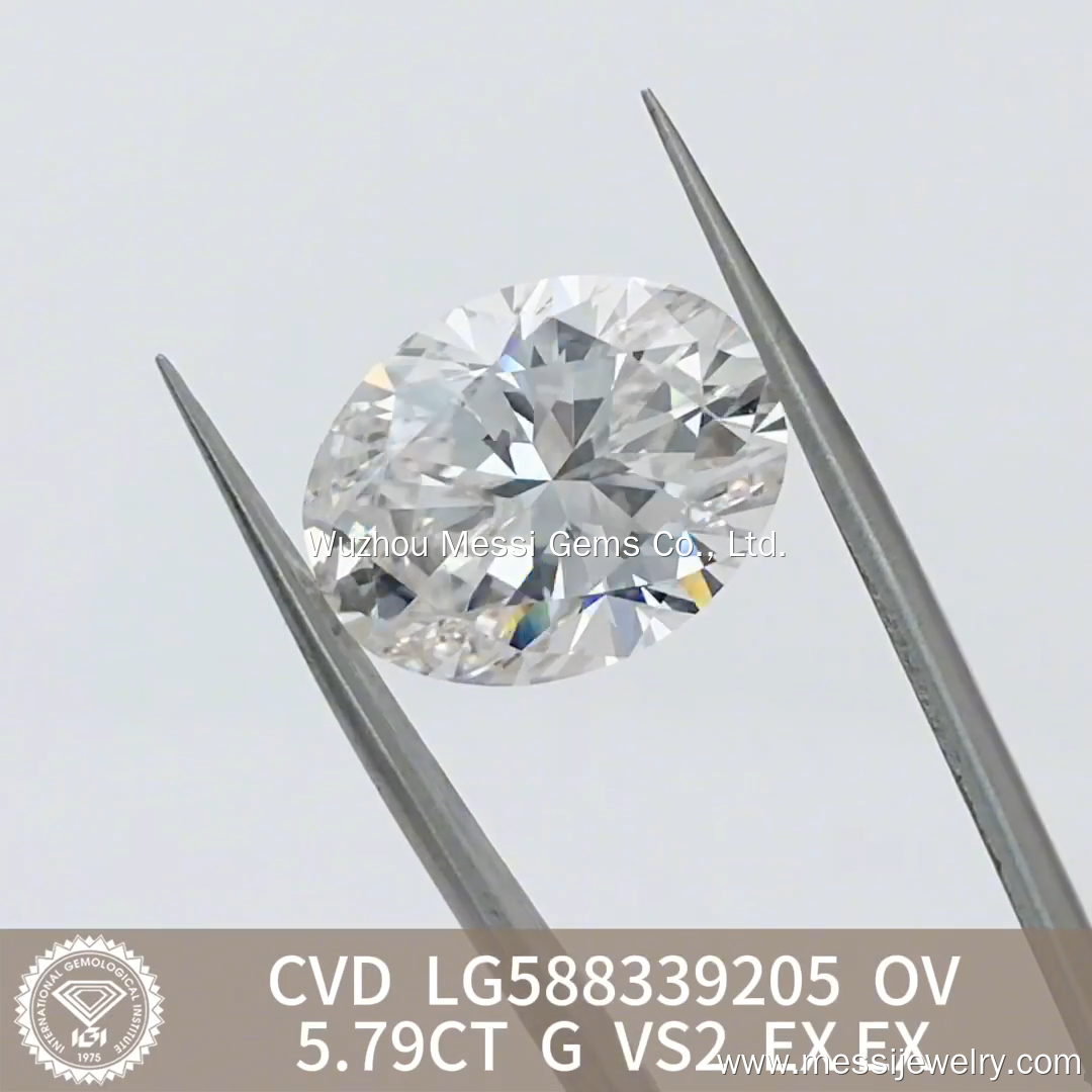 Oval CVD Lab Gibuhat Diamond Lab Gitubo 5.79CT G VS2 IGI Certified LG588339205 | Messi Alahas 9