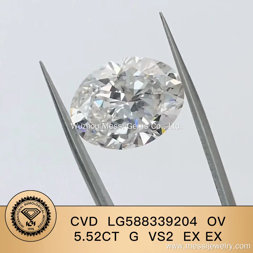 Oval Shape White Lab Grown Diamond 5.52CT G VS2 CVD con certificato IGI LG588339204 | Gioielli Messi 1