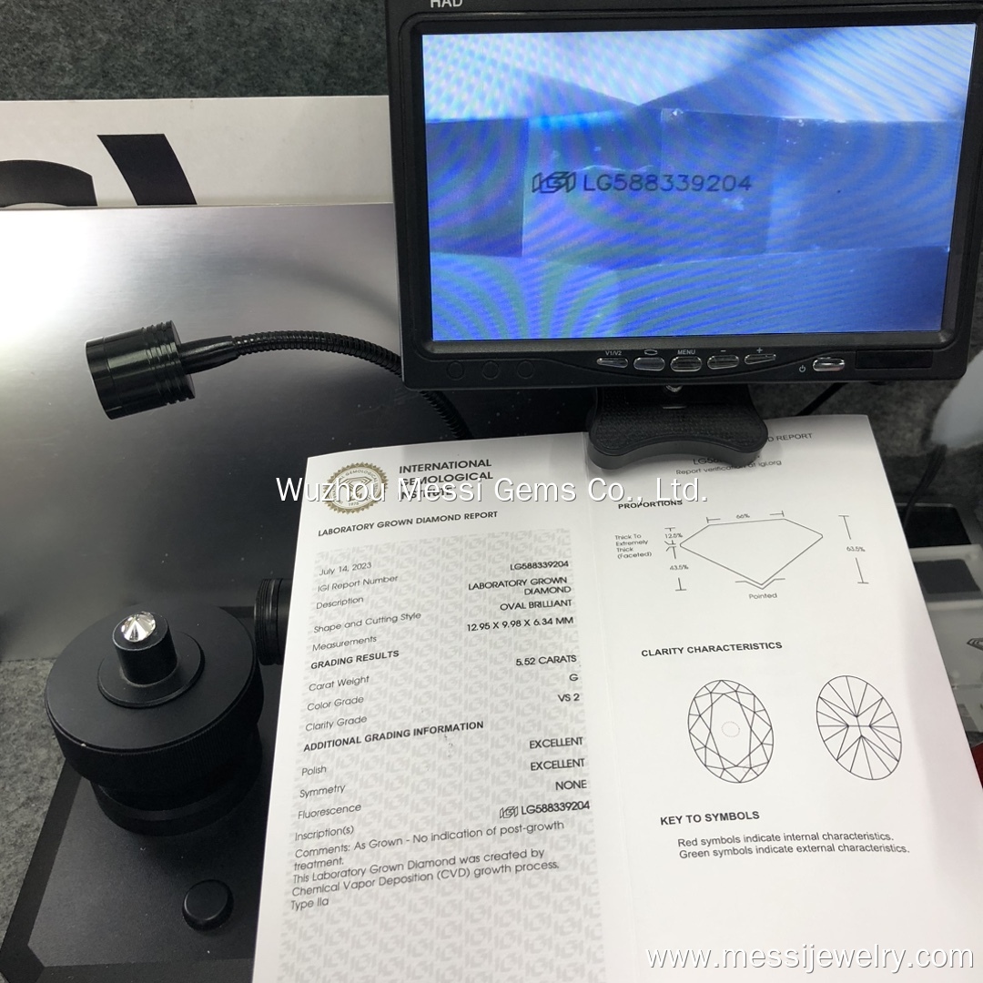 Oval nga porma White Lab Grown Diamond 5.52CT G VS2 CVD Uban sa IGI certificate LG588339204 | Messi Alahas 9
