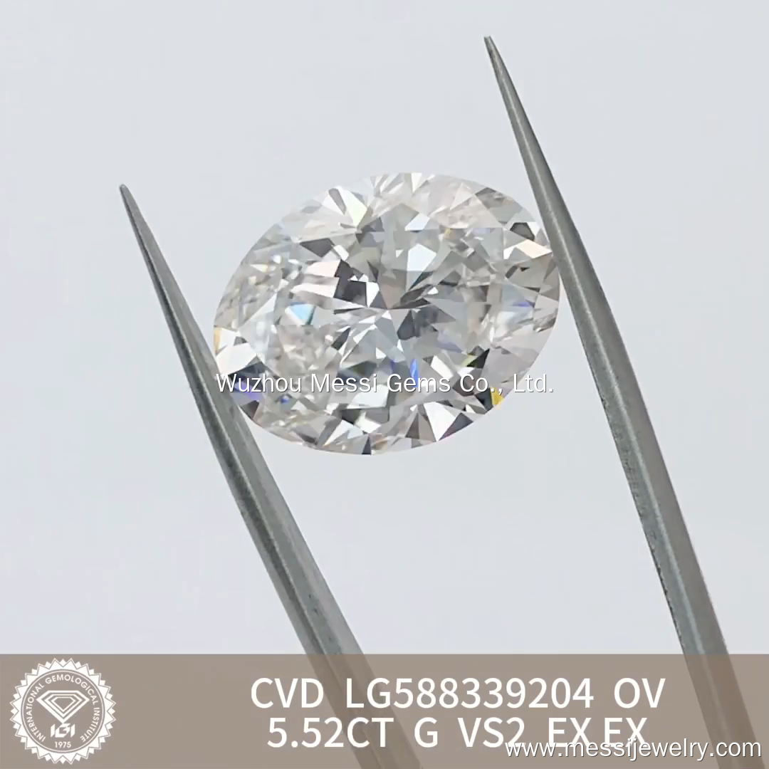 Oval nga porma White Lab Grown Diamond 5.52CT G VS2 CVD Uban sa IGI certificate LG588339204 | Messi Alahas 12