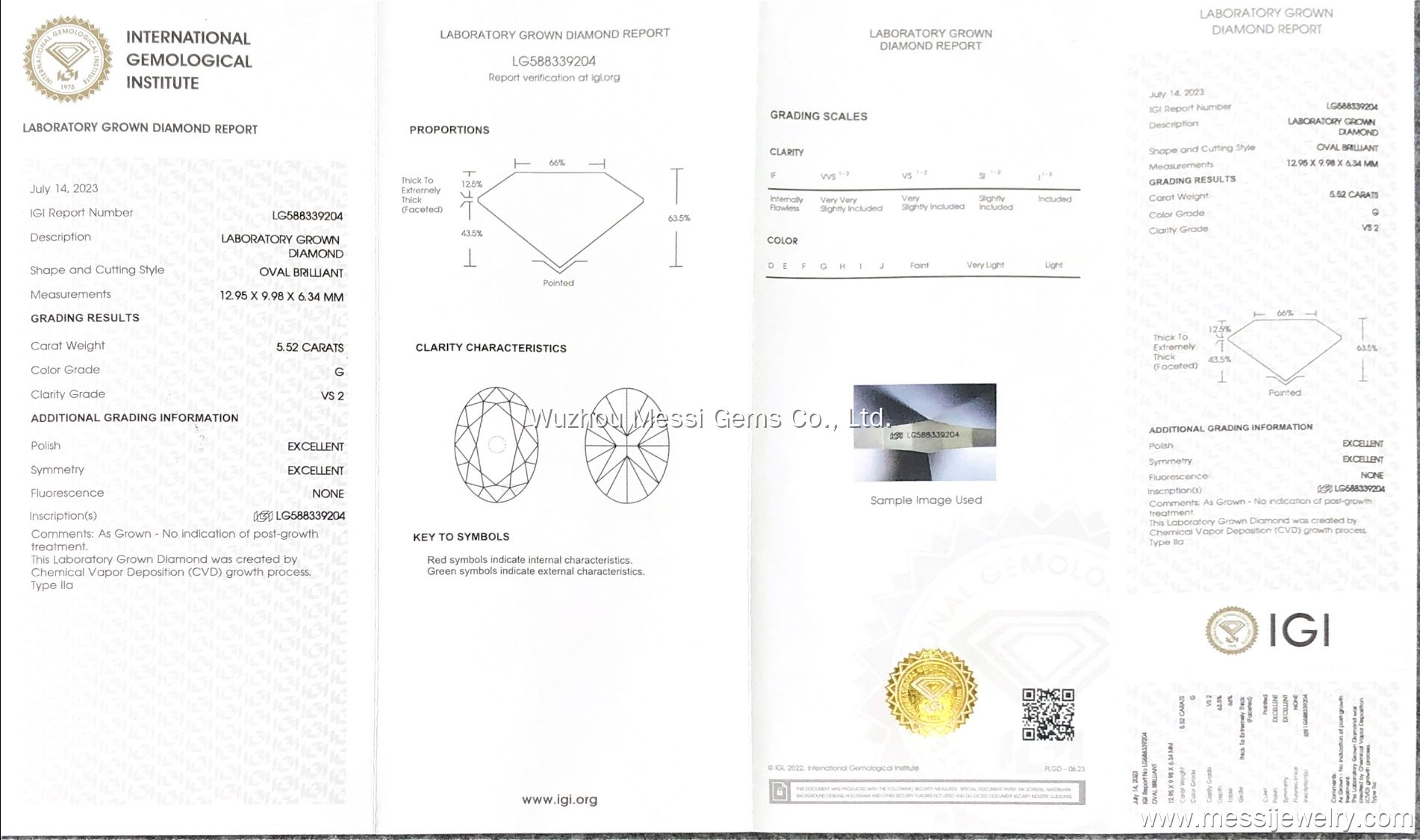 Oval nga porma White Lab Grown Diamond 5.52CT G VS2 CVD Uban sa IGI certificate LG588339204 | Messi Alahas 10