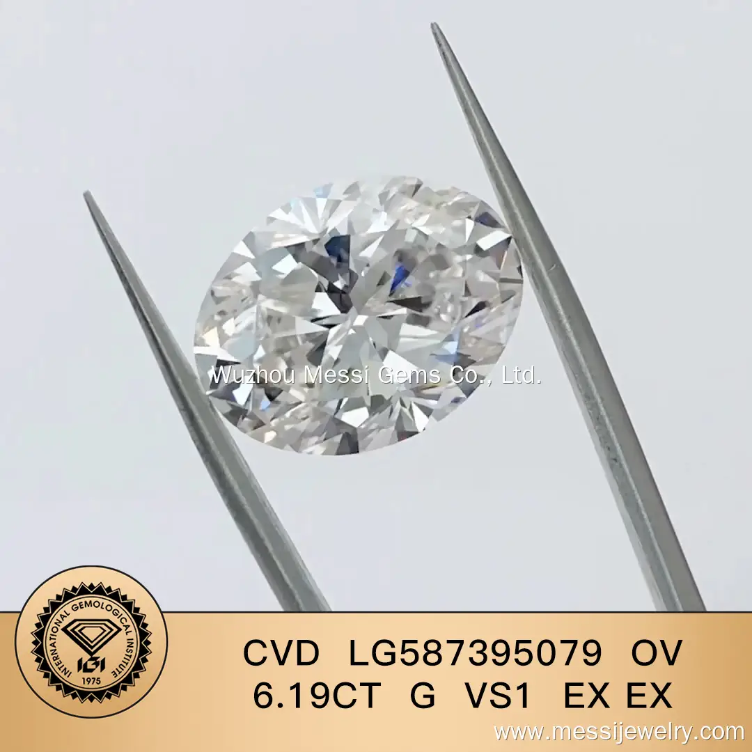 Forma ovale 6.19ct g vs1 hpht diamond cvd lab certificato diamond IGI LG587395079 1