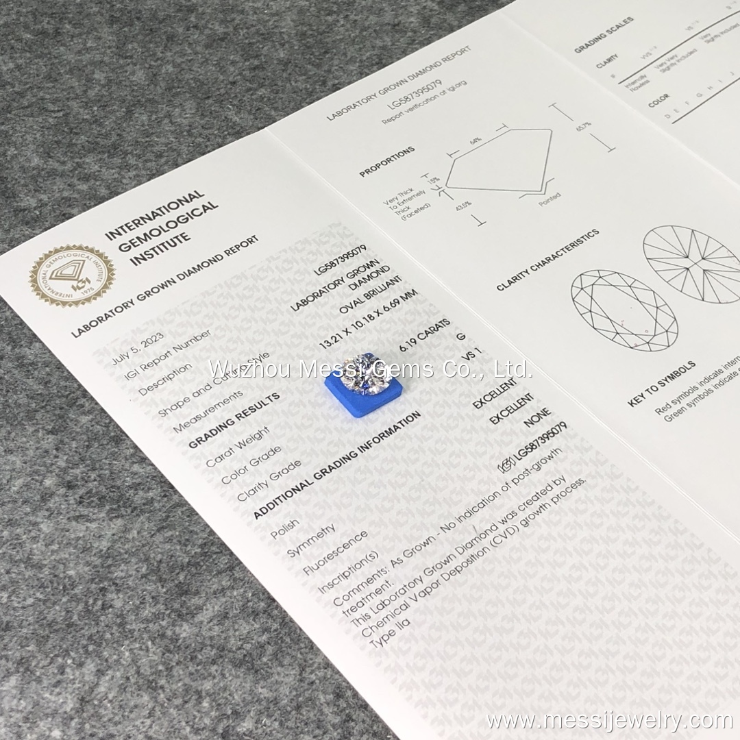 Oval Shape 6.19ct G VS1 HPHT Diamond CVD Lab Grown Diamond IGI Certificate LG587395079 12