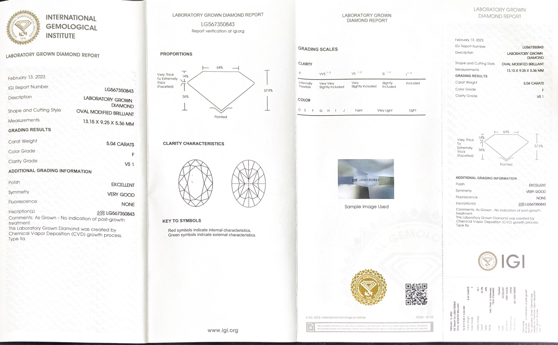 IGI Oval 5.04 CT F VS1 EX VG CVD LG567350843 Lab Grown Diamond - Messi Jewelry 13