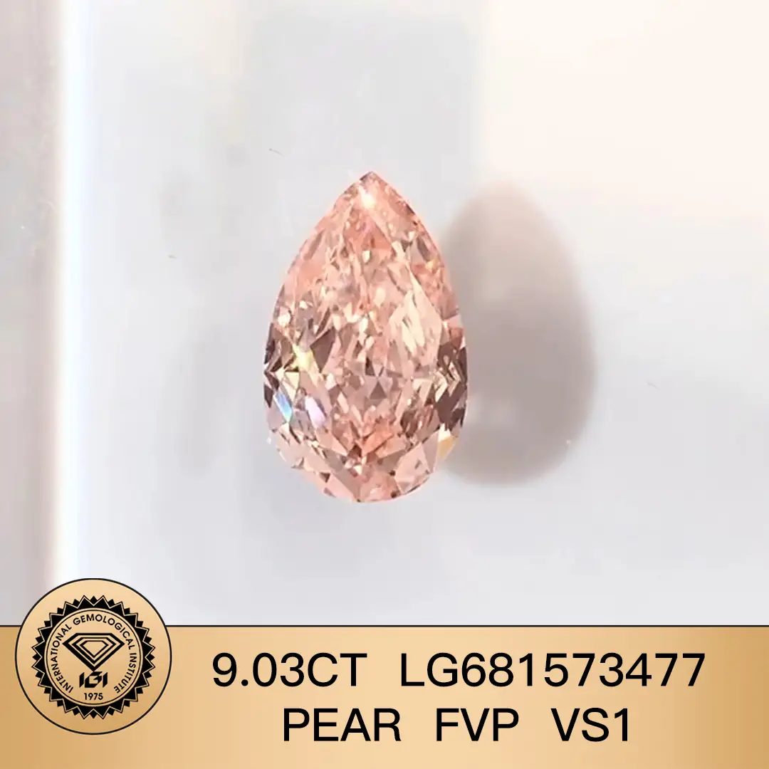 Messi Jewelry Lab Grown Diamond CVD Fancy Vivid Pink 9.03CT LG681573477 Pear FVP VS1 1