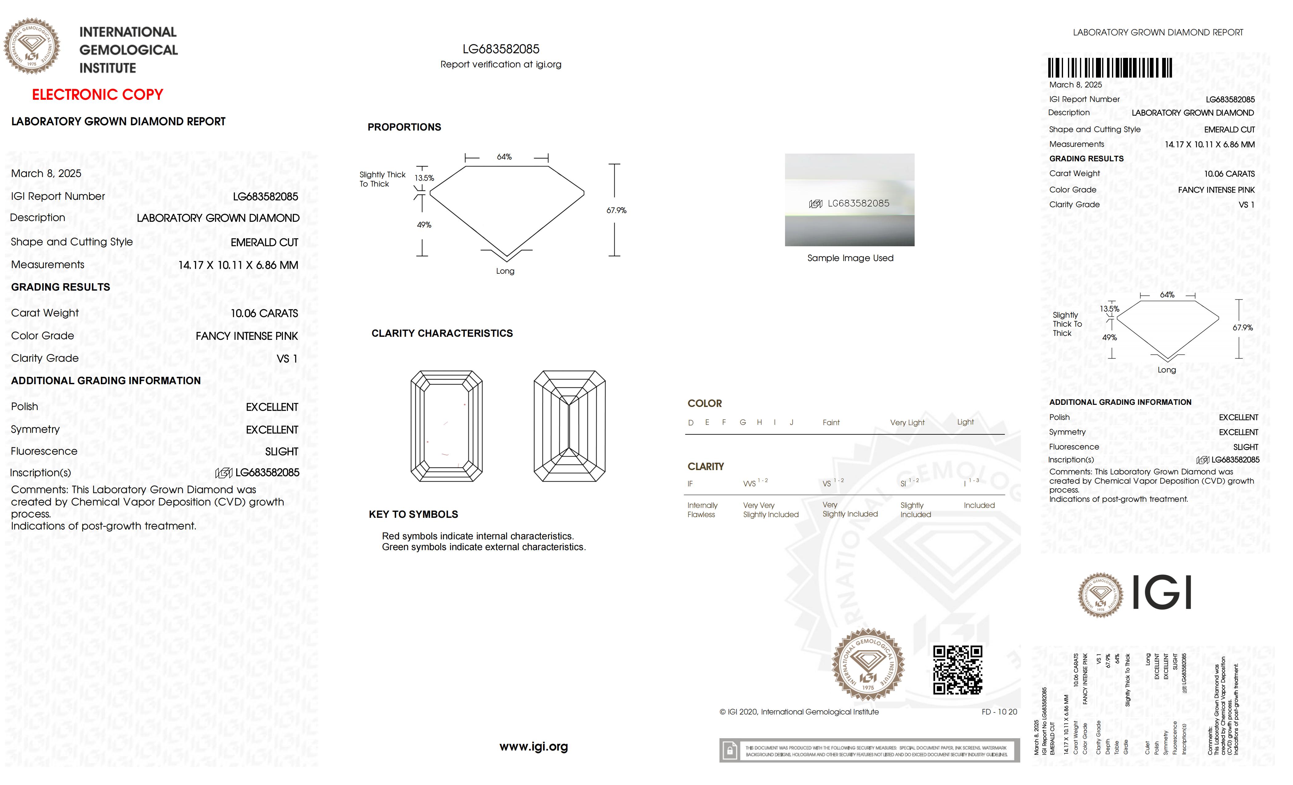 Messi Jewelry Lab Diamond 10.06CT  LG683582085 EMERALD  FANCY INTENSE PINK  10.06CT  LG683582084 FIP  VS1 6