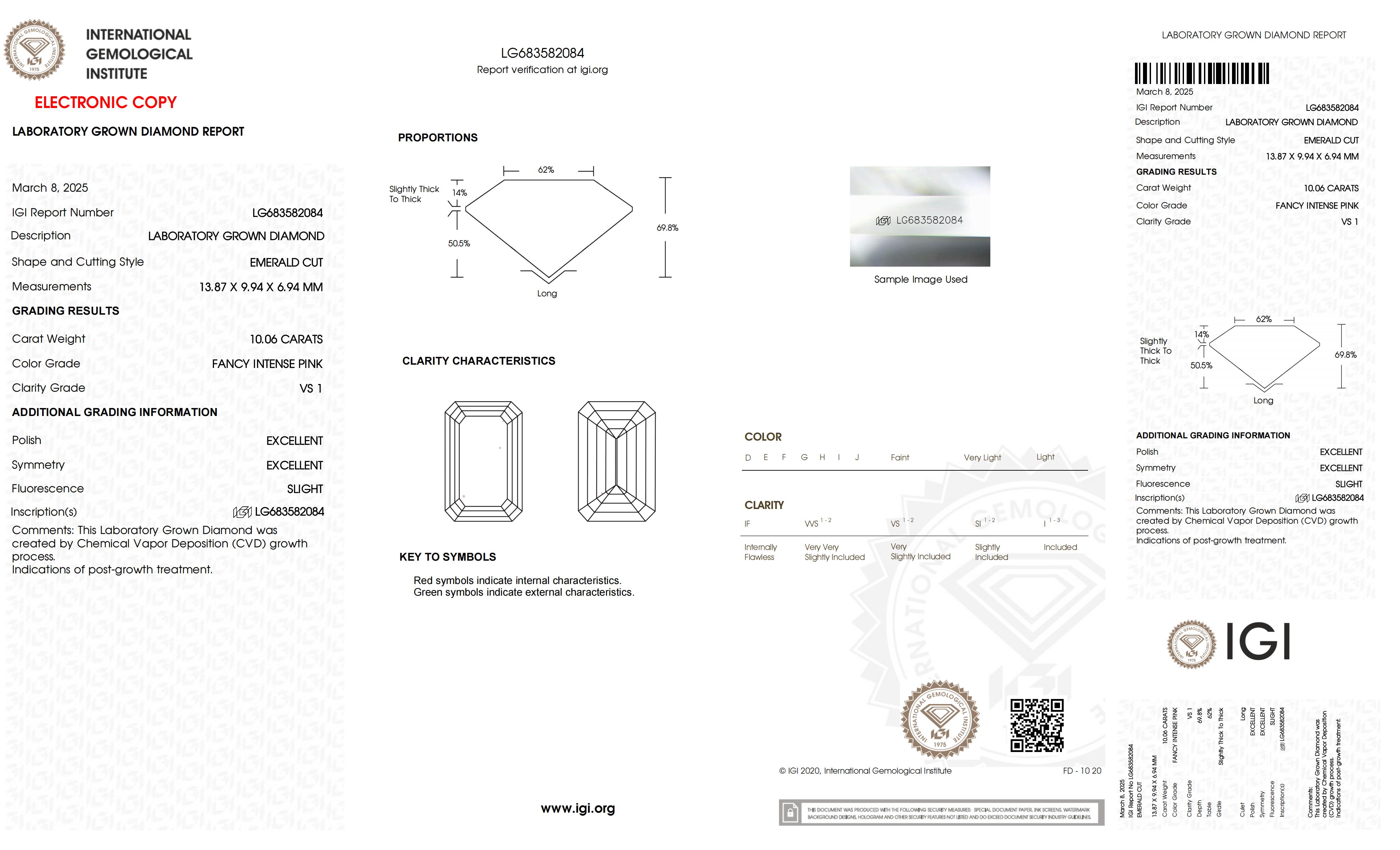 Messi Jewelry Lab Diamond 10.06CT  LG683582085 EMERALD  FANCY INTENSE PINK  10.06CT  LG683582084 FIP  VS1 5