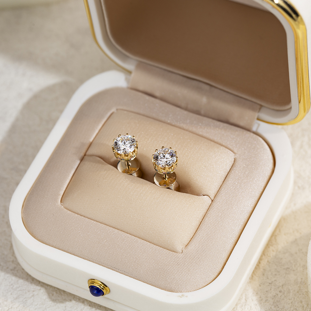 Messi Jewelry MSE-782 Round Cut Lab Diamond 18K14K Yellow Gold Earring 11