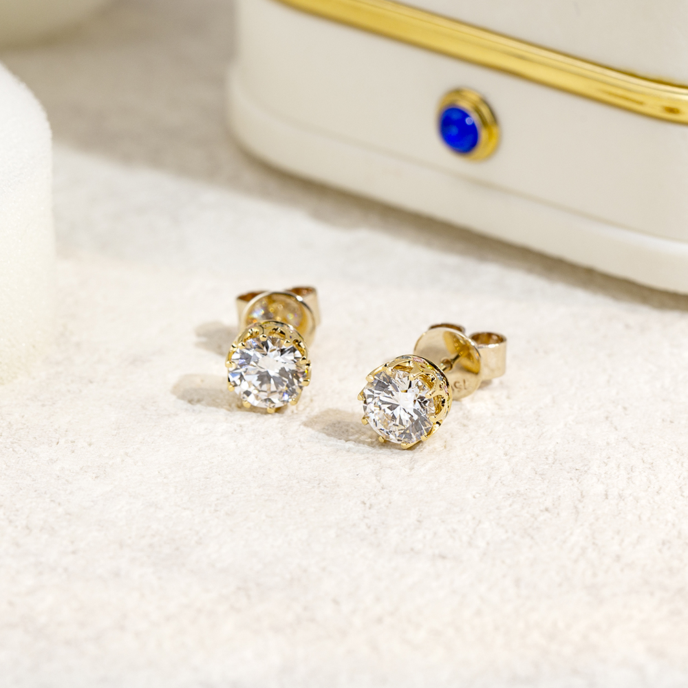 Messi Jewelry MSE-782 Round Cut Lab Diamond 18K14K Yellow Gold Earring 12