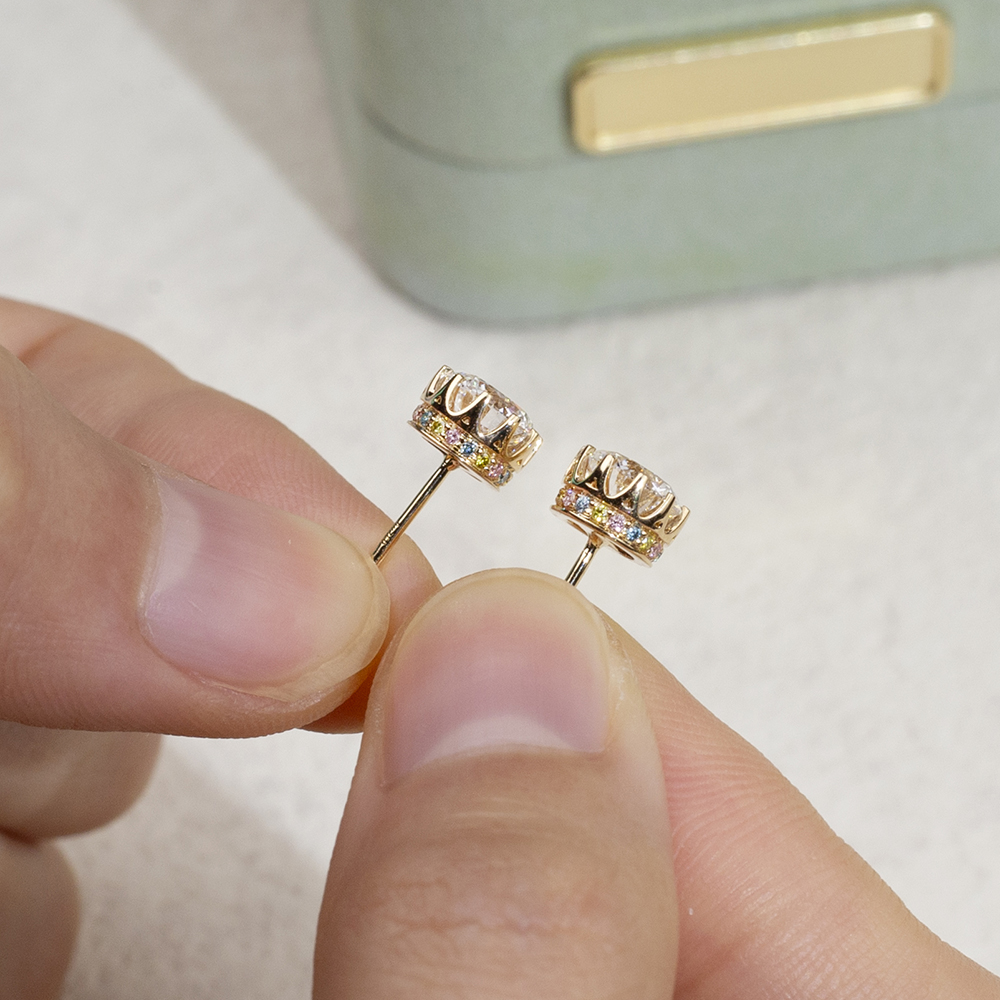 Messi Jewelry MSE-782 Round Cut Lab Diamond 18K14K Yellow Gold Earring 8