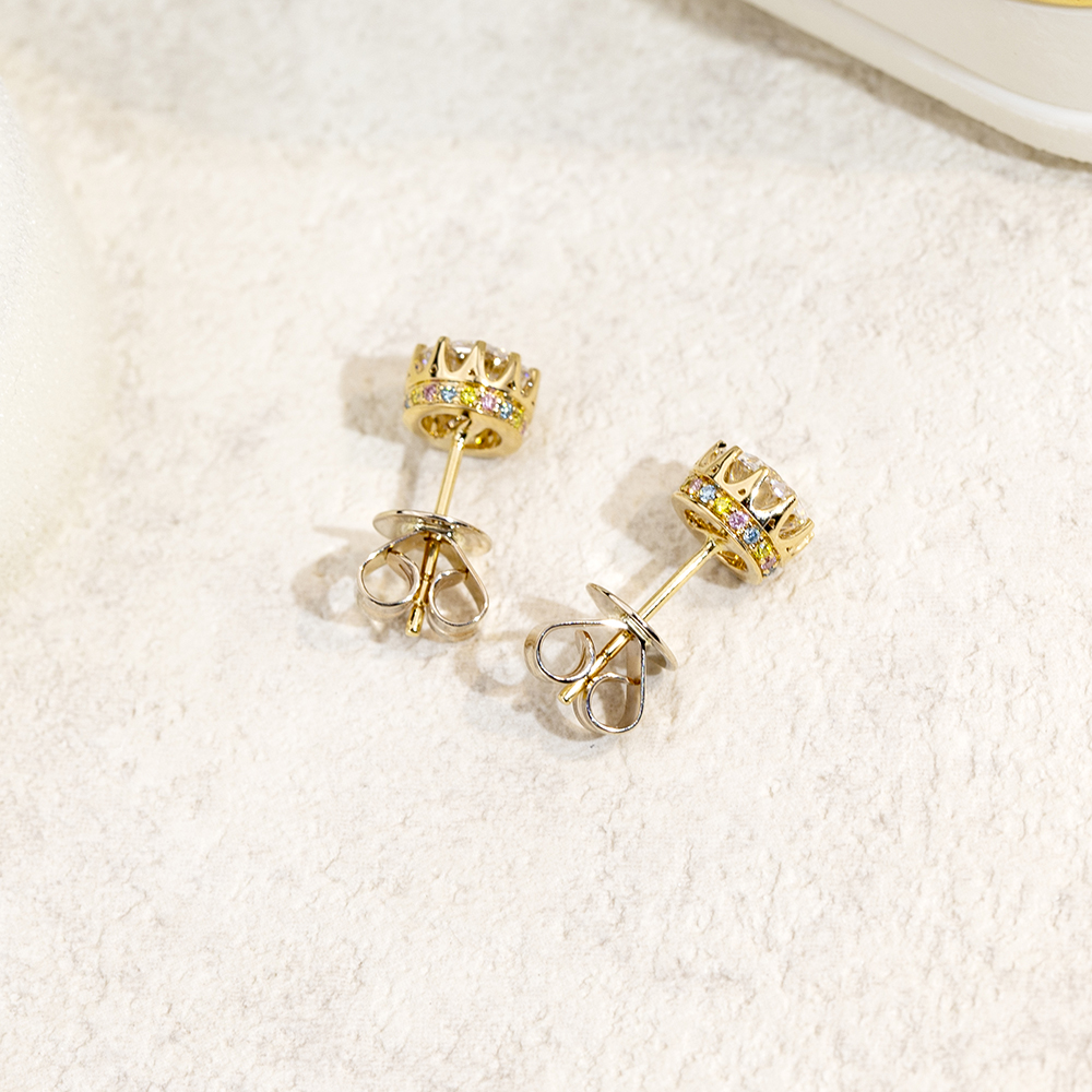 Messi Jewelry MSE-782 Round Cut Lab Diamond 18K14K Yellow Gold Earring 13