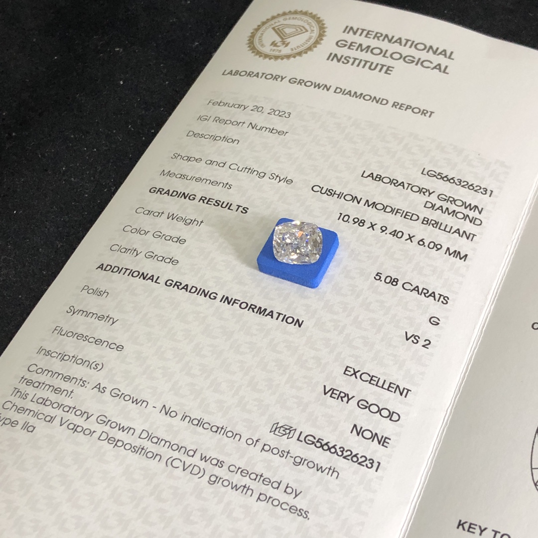 Cushion CVD Modified Brilliant 5.08CT G VS2 EX VG LG566326231 | Messi Jewelry 7