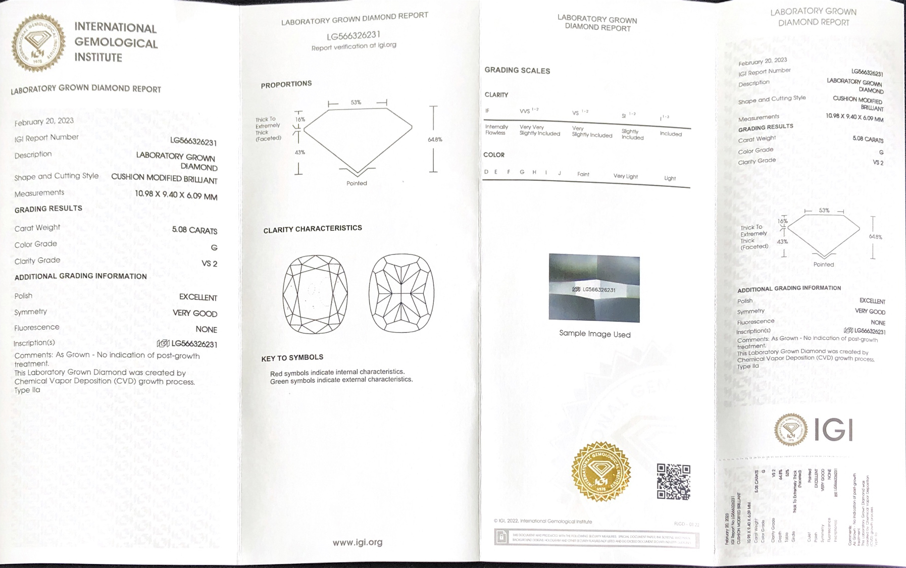 Cushion CVD Modified Brilliant 5.08CT G VS2 EX VG LG566326231 | Messi Jewelry 8