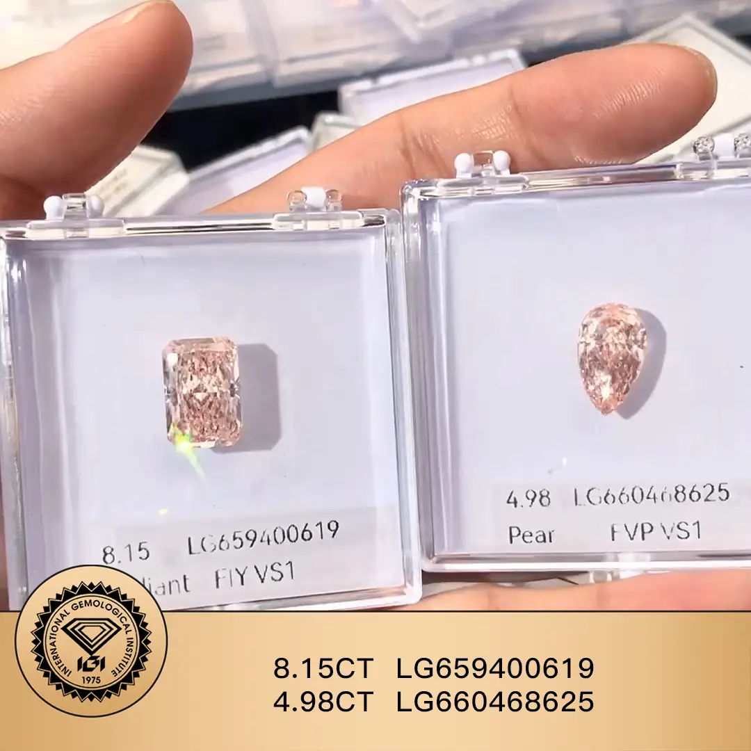 Gioielli Messi fantasia intenso laboratorio rosa diamante radiante 8.15ct lg659400619 pera 4.98ct lg660468625 1
