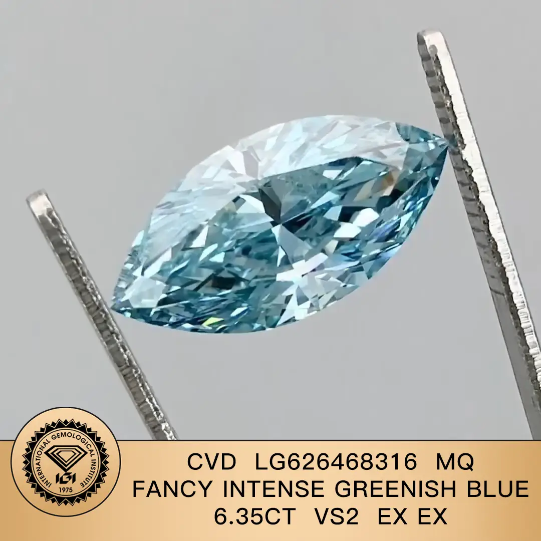 IGI CVD LG626468316 Marqués Fancy Intense Verde Blue 6.35ct vs2 Ex ex laboratorio Messi de diamantes cultivados 1