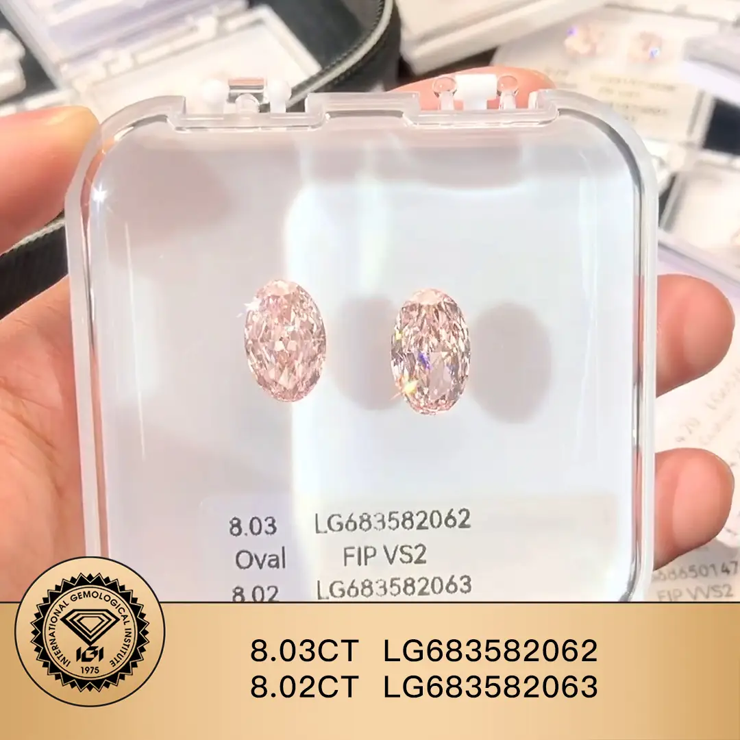 Messi Jewelry Lab Diamond 8.03ct LG683582062 Oval Fancy Intense Pink 8.02CT LG683582063 1
