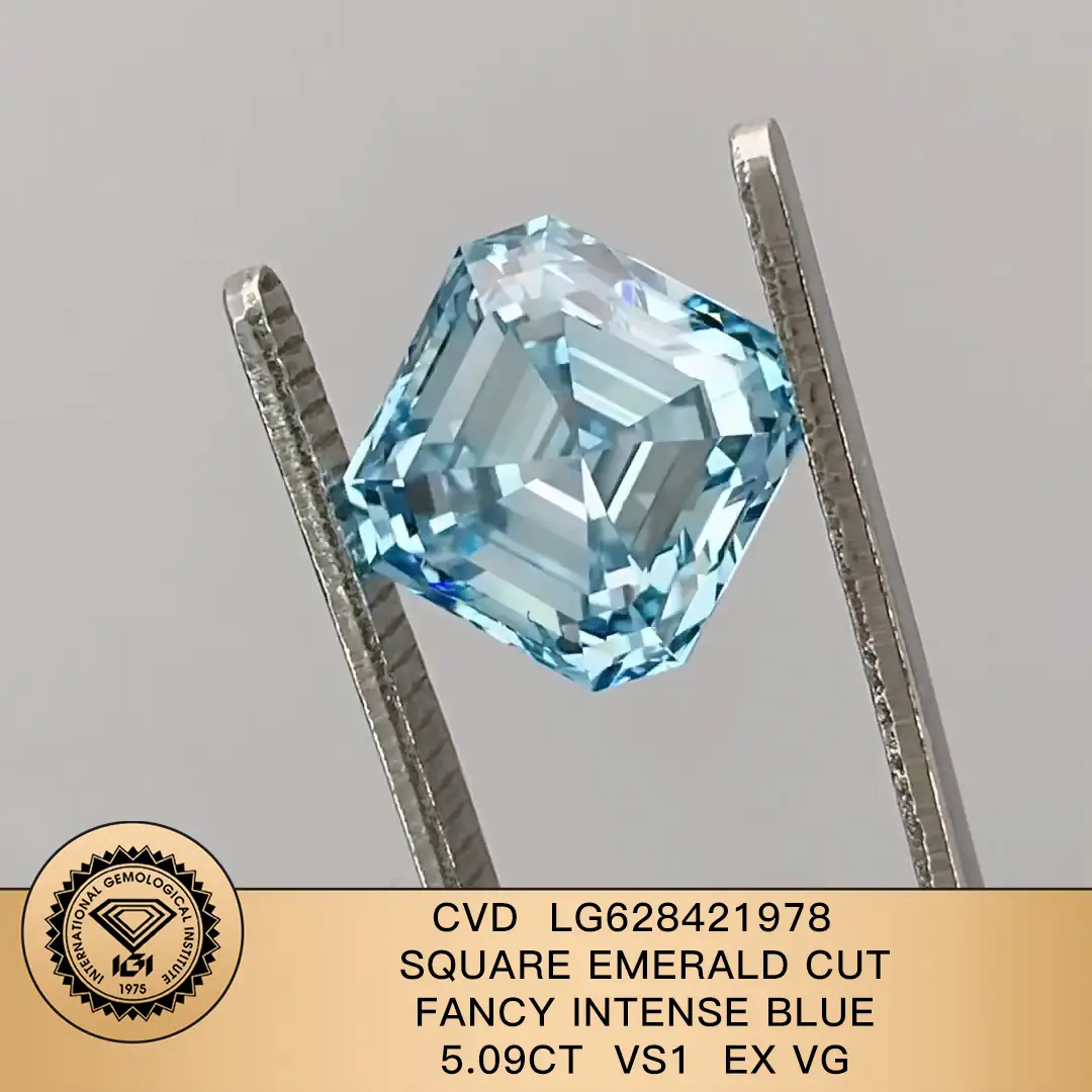 IGI Lab Diamond Square Emerald Cut Fancy Intense Blue 5.09ct VS1 EX VG LG628421978 | Joyería de Messi 1