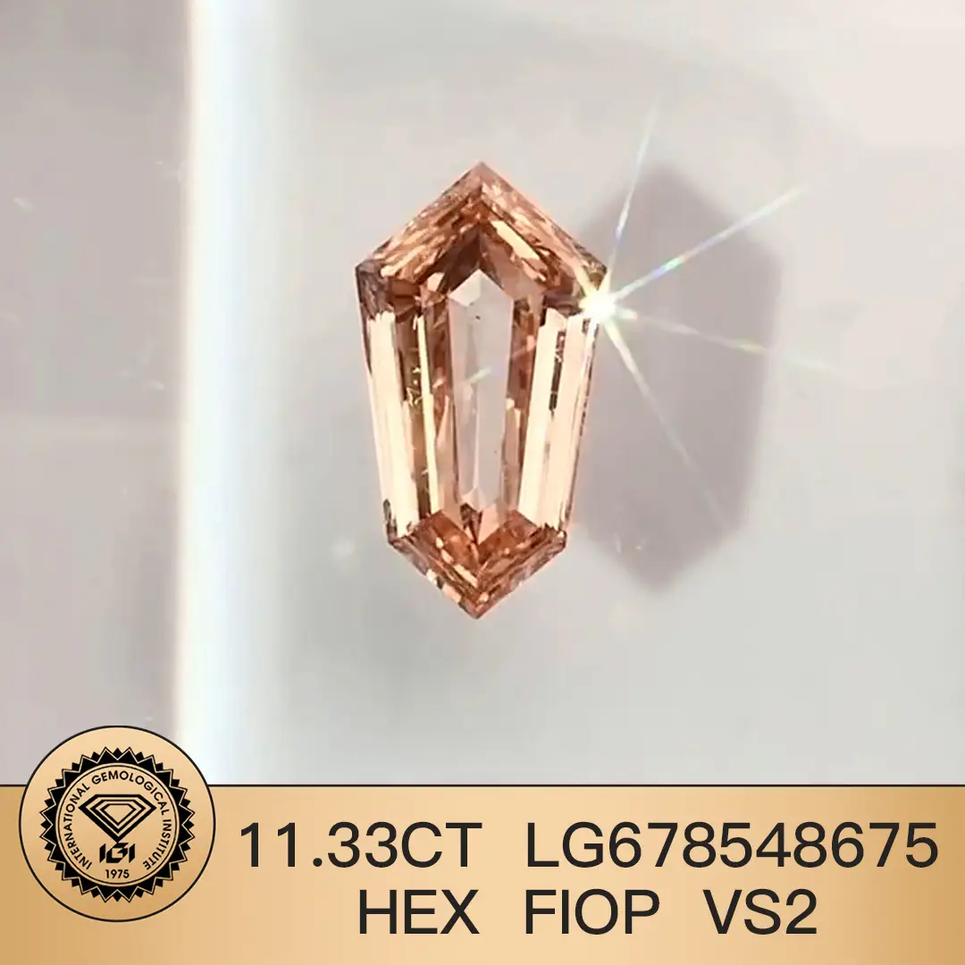 11.33ct taglio esagonale VS2 Fancy Intense Orangy Pink Lab Diamond | Gioielli Messi 1