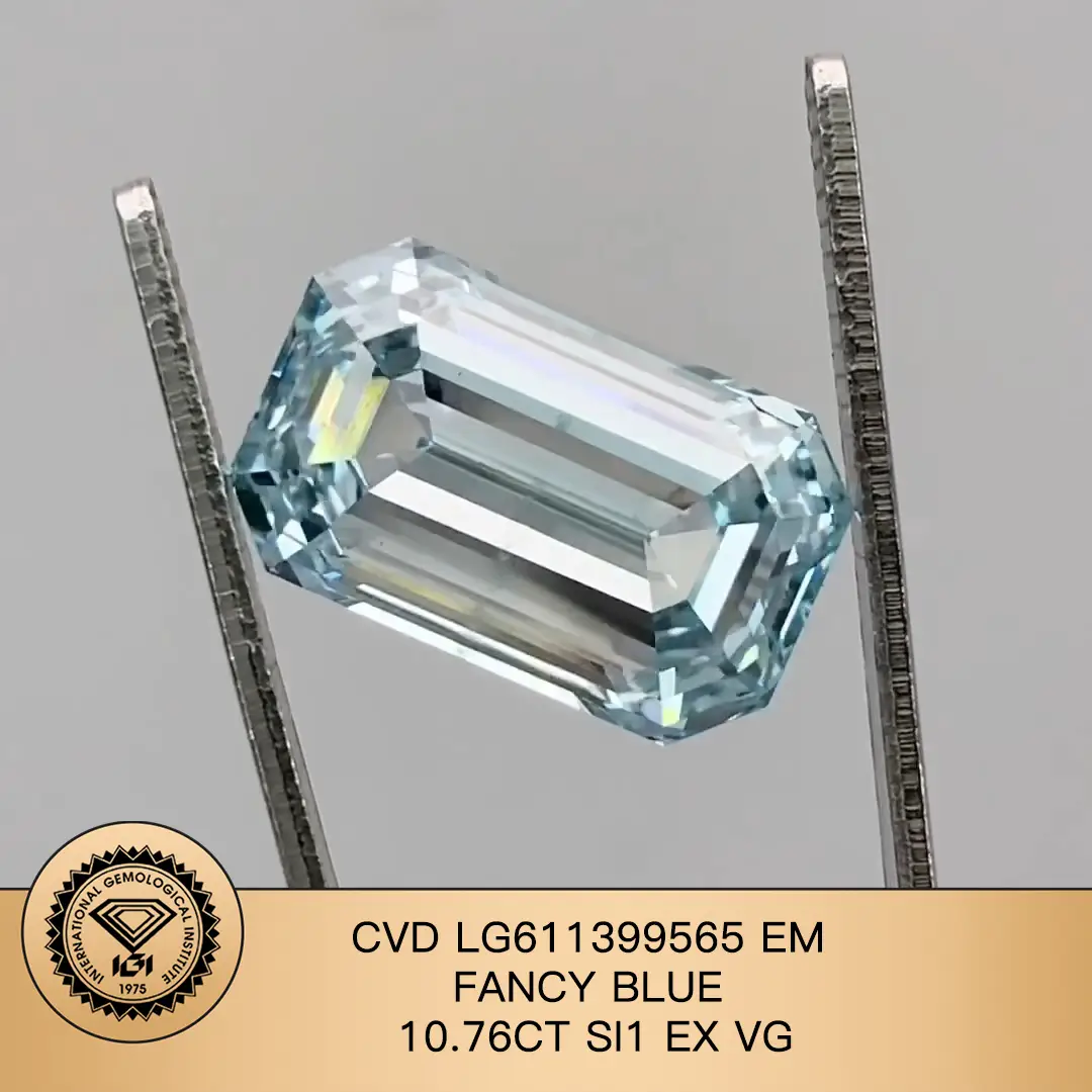 IGI LAB DIAMOND CVD LG611399565 EM FANCY BLUE 10.76CT SI1 EX VG 1