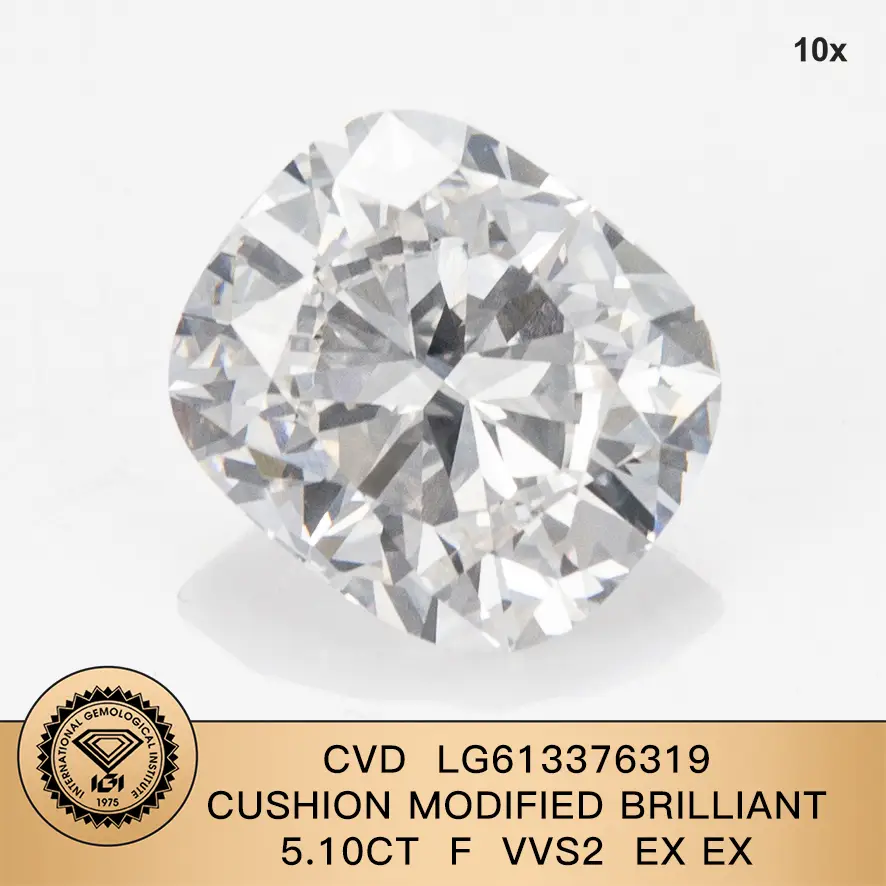 Messi Jewelry Lab Diamond Cushion 5.10ct F VVS2 EX Ex CVD LG613376319 1
