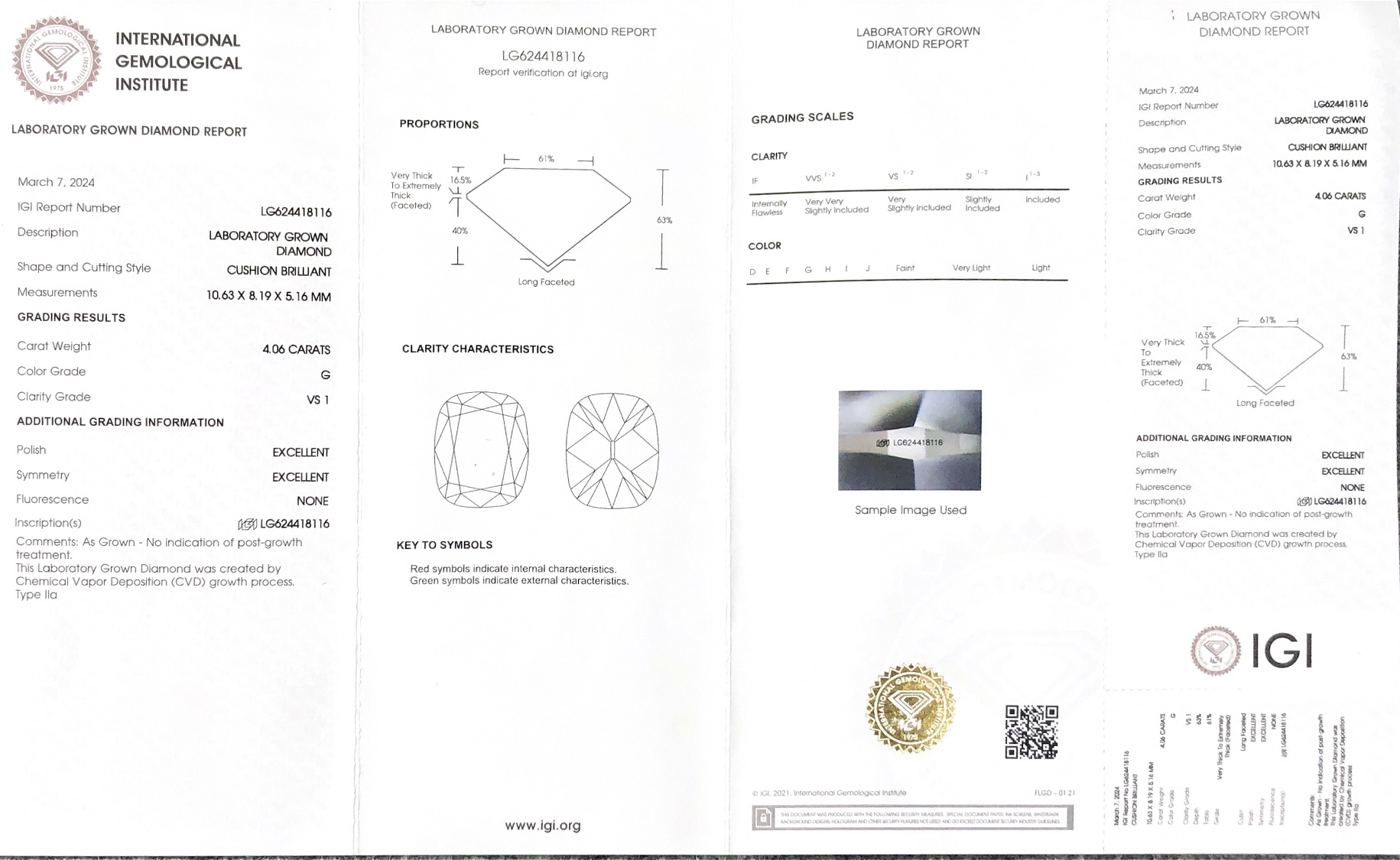 4.06CT elongated cushion Old mine cut G VS1 EX EX CVD LG624418116 Lab Grown Diamond 9