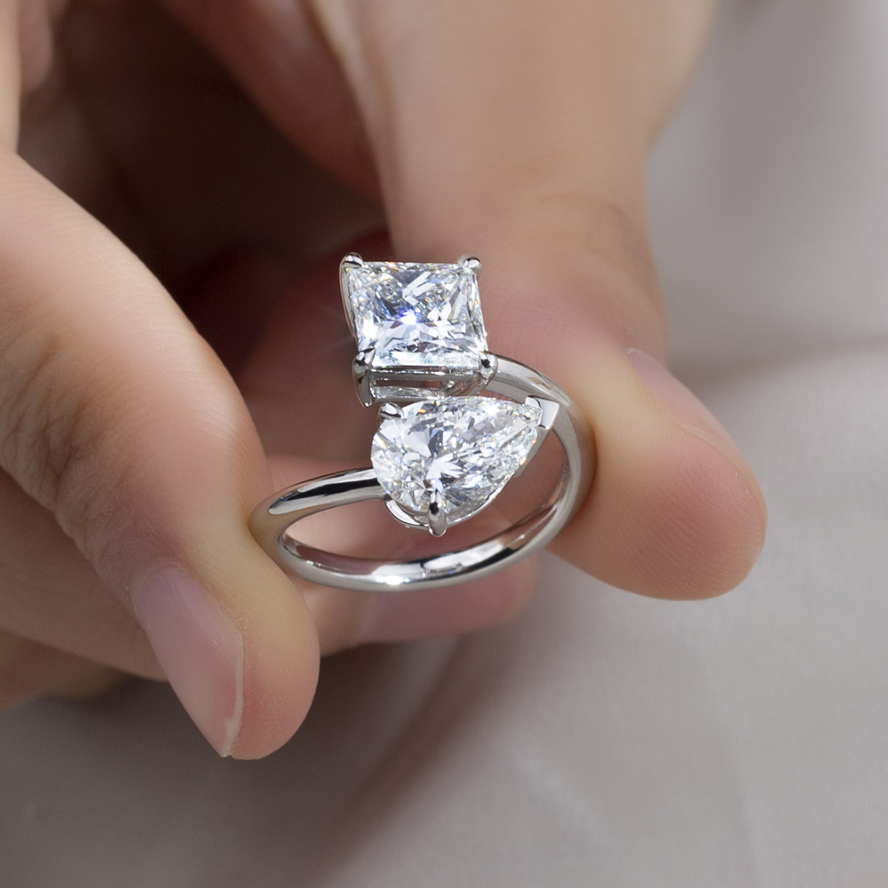 MSR-1736 18K Puti nga Bulawan nga Prinsesa Square&Ang Pear Lab Grown Diamond Ring 11