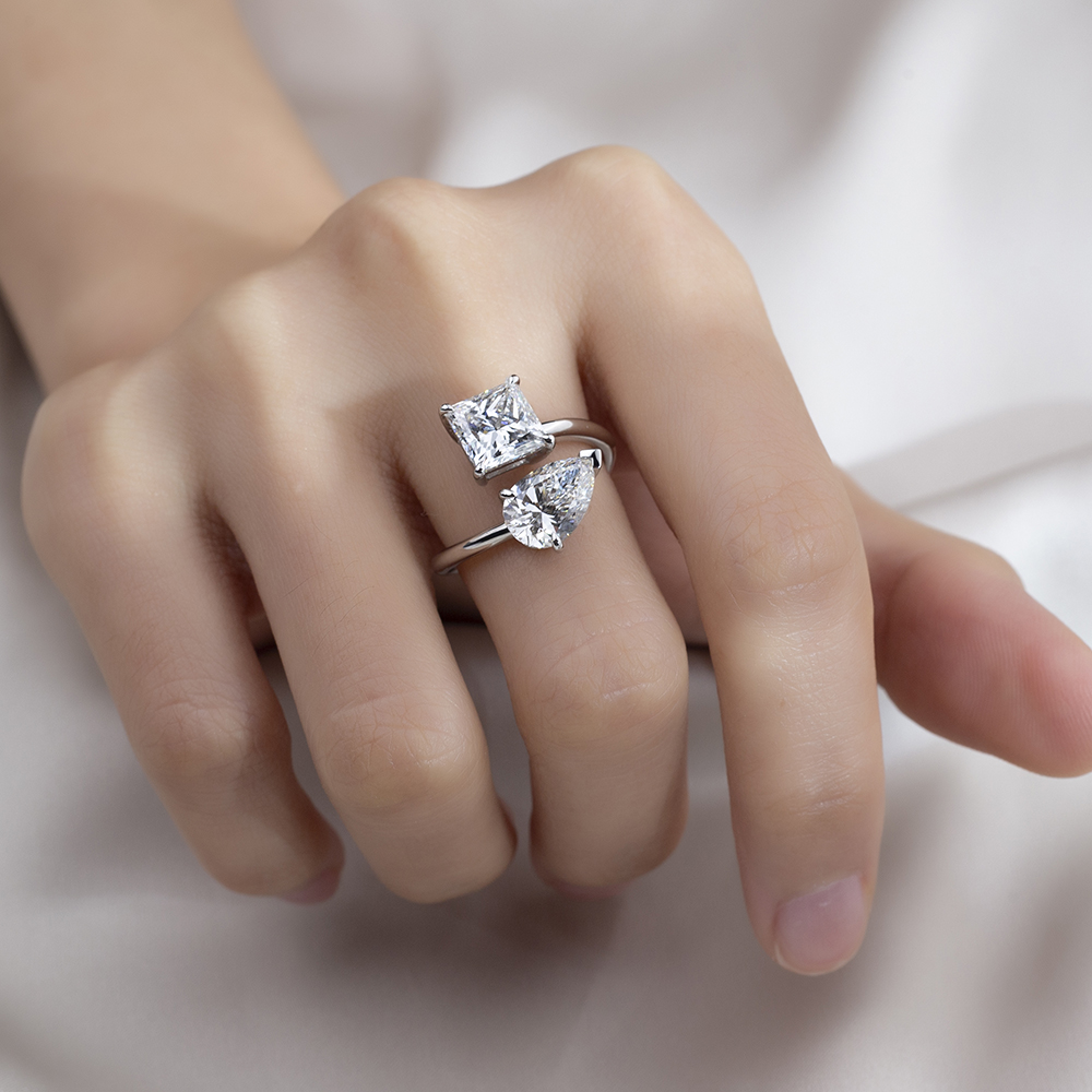 MSR-1736 18K Puti nga Bulawan nga Prinsesa Square&Ang Pear Lab Grown Diamond Ring 12