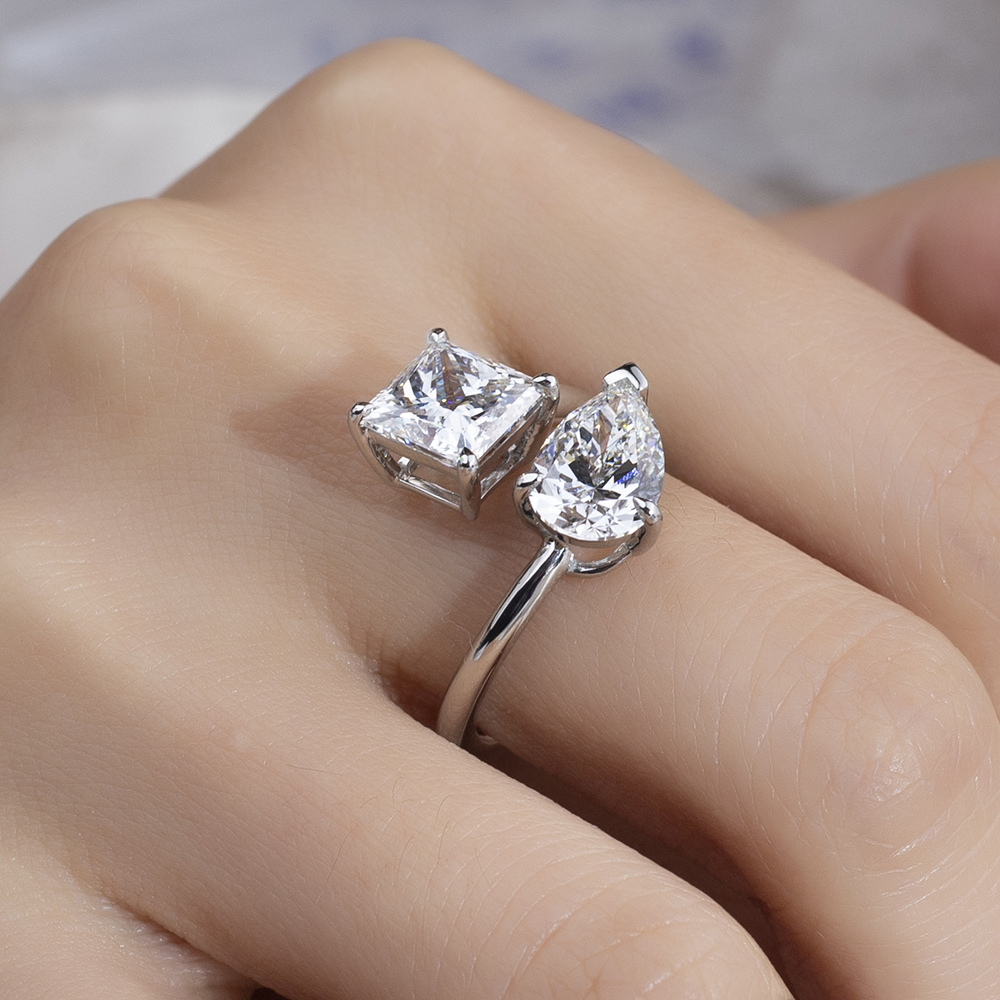 MSR-1736 18K Puti nga Bulawan nga Prinsesa Square&Ang Pear Lab Grown Diamond Ring 13