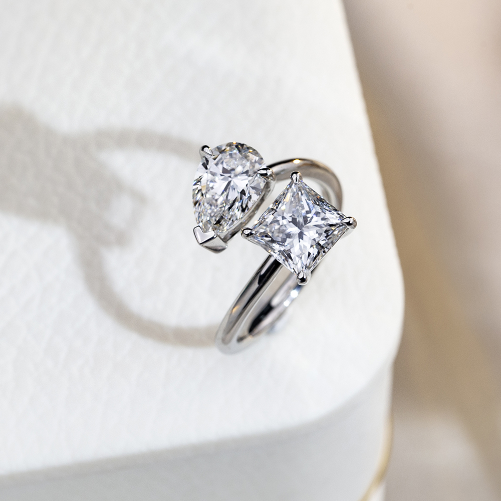 MSR-1736 18K Puti nga Bulawan nga Prinsesa Square&Ang Pear Lab Grown Diamond Ring 8