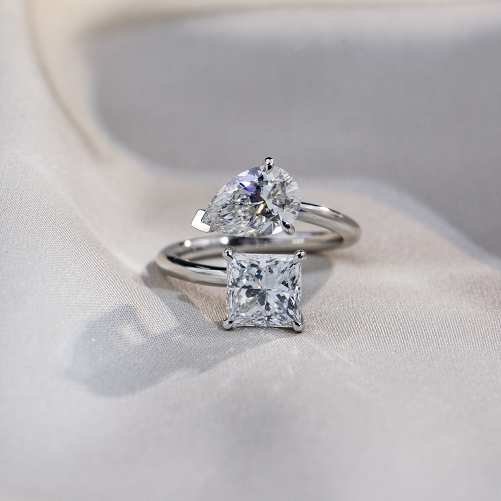 MSR-1736 18K Puti nga Bulawan nga Prinsesa Square&Ang Pear Lab Grown Diamond Ring 7