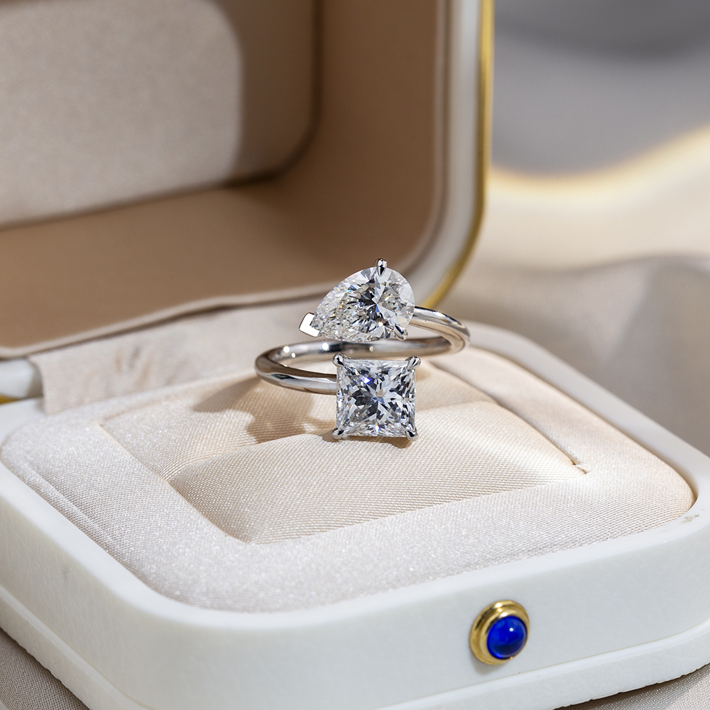 MSR-1736 18K Puti nga Bulawan nga Prinsesa Square&Ang Pear Lab Grown Diamond Ring 10