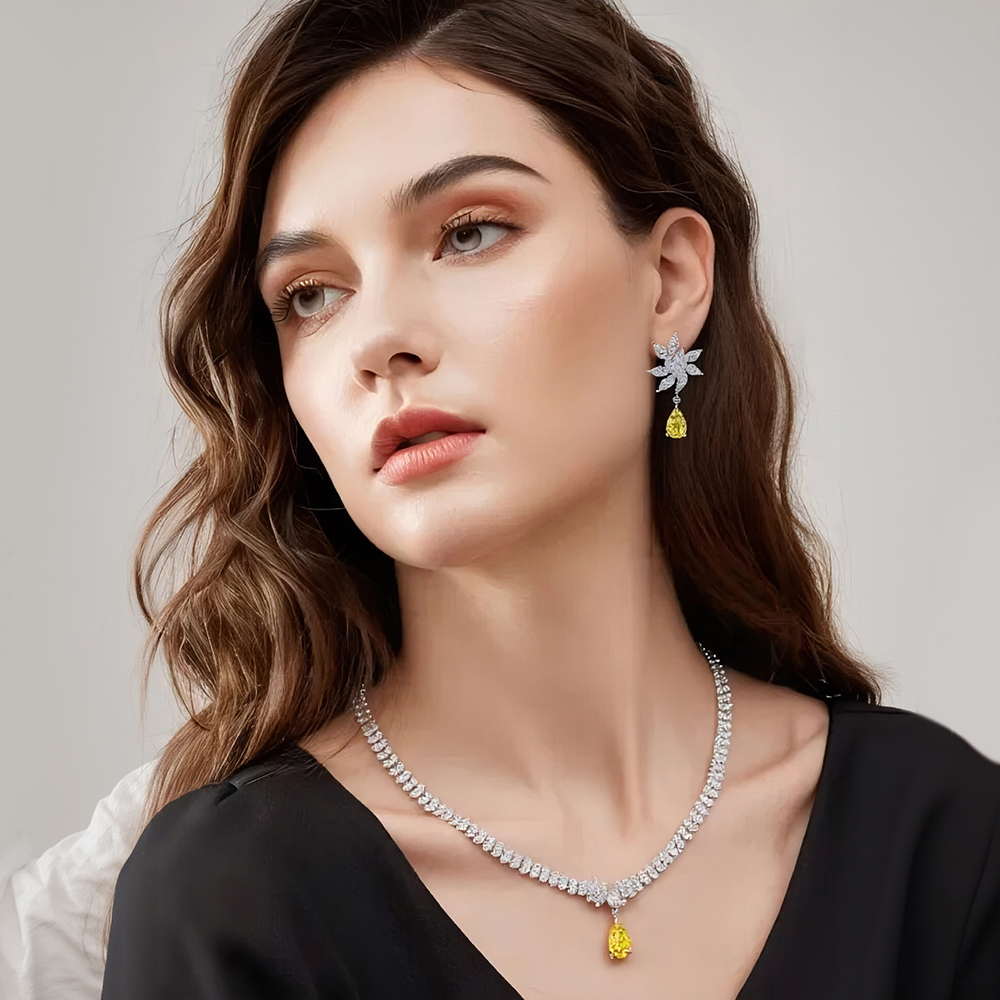 MSN-886 18K White Gold Yellow Pear Lab Grown Diamond White Marquis Custom Necklace-Messi Jewerly 13