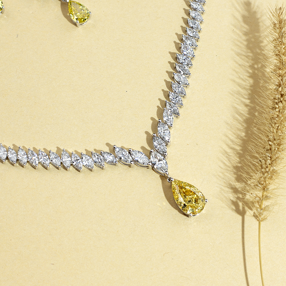 MSN-886 18K White Gold Yellow Pear Lab Grown Diamond White Marquis Custom Necklace-Messi Jewerly 10