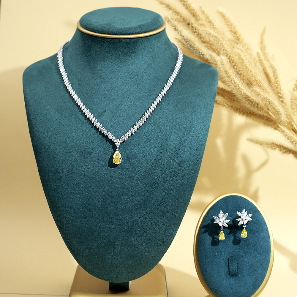 MSN-886 18K White Gold Yellow Pear Lab Grown Diamond White Marquis Custom Necklace-Messi Jewerly 7