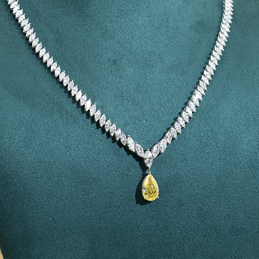 MSN-886 18K White Gold Yellow Pear Lab Grown Diamond White Marquis Custom Necklace-Messi Jewerly 8