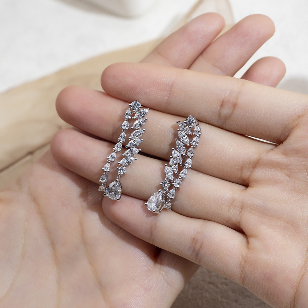 Messi Jewelry MSE-784 Pear Cut Lab Diamond 18K 14K White Gold Earring Customized Jewelry 7