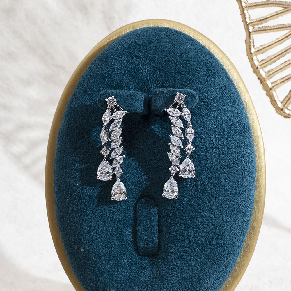 Messi Jewelry MSE-784 Pear Cut Lab Diamond 18K 14K White Gold Earring Customized Jewelry 11