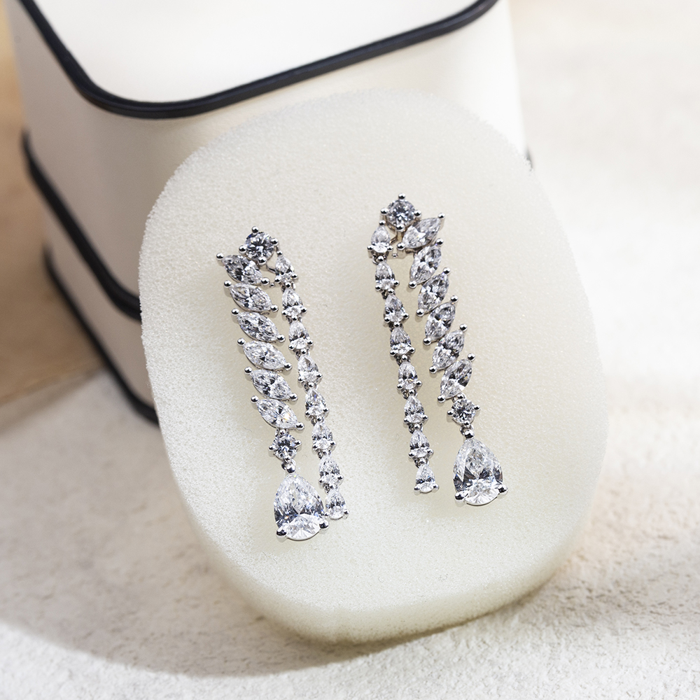 Messi Jewelry MSE-784 Pear Cut Lab Diamond 18K 14K White Gold Earring Customized Jewelry 12