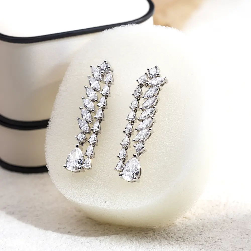 MSE-784 Pear Cut Lab Diamond Earring in 18K/14K White Gold - Customized Jewelry 6
