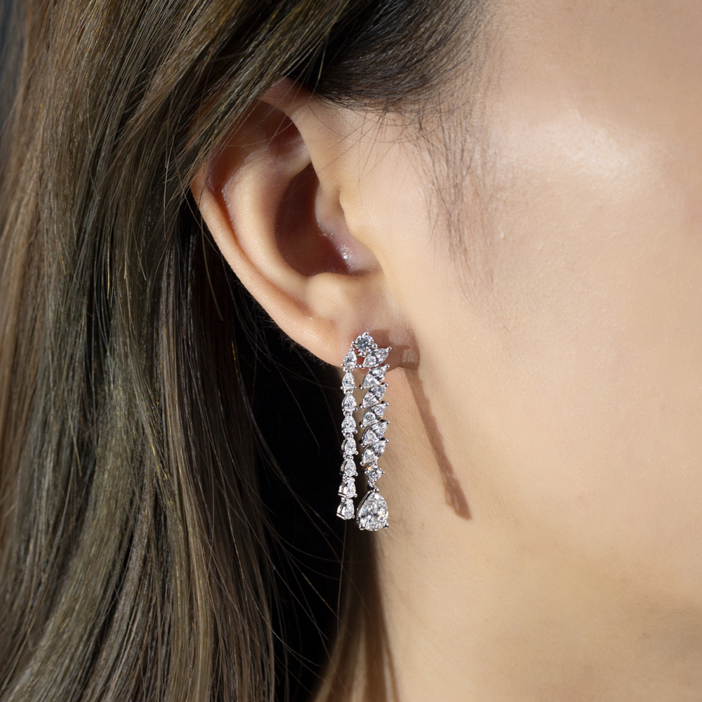 Messi Jewelry MSE-784 Pear Cut Lab Diamond 18K 14K White Gold Earring Customized Jewelry 8