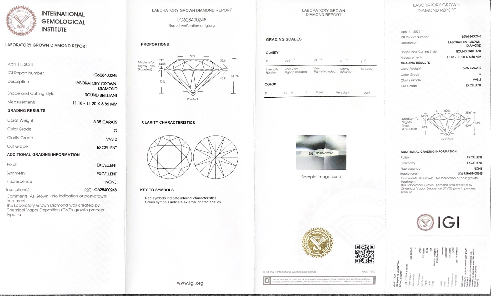 Messi Jewlery Lab Diamond CVD Round Brilliant LG628400248 5.35CT G VVS2 3EX Whit IGI 9