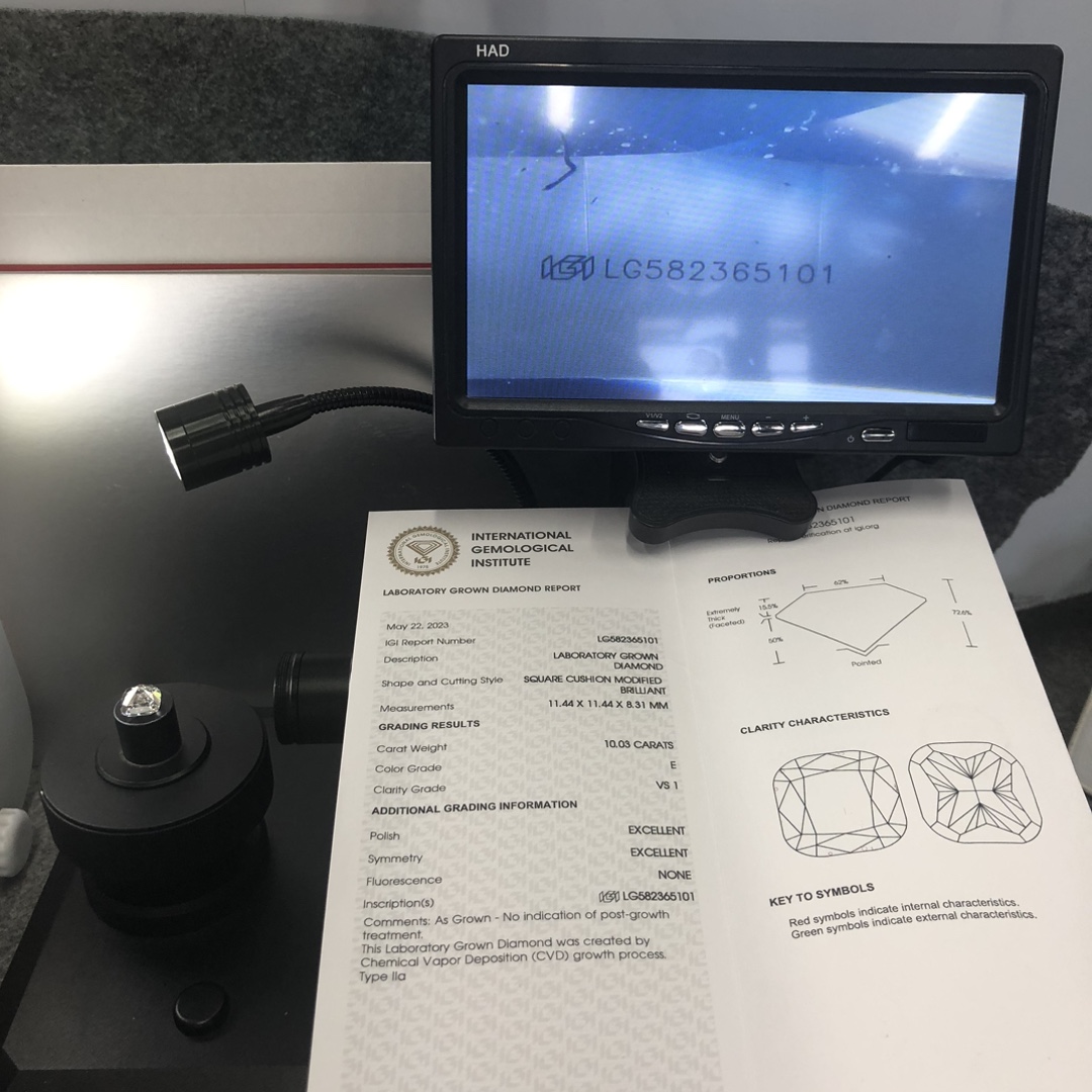 Messi Jewelry Lab diamond CVD SQUARE CUSHION MODIFIED BRILLIANT10.03CT  E  VS1   LG582365101 11