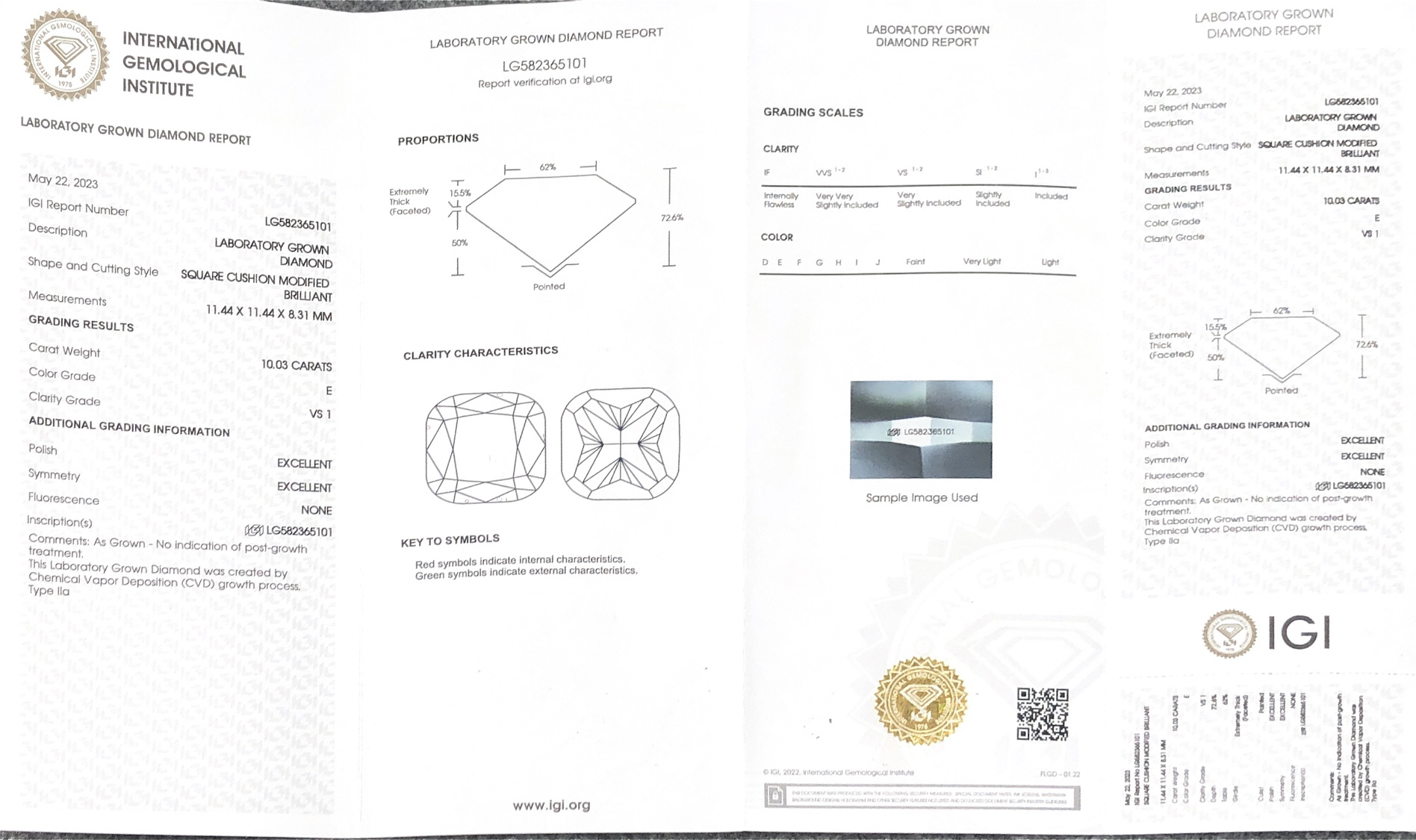 Messi Jewelry Lab diamond CVD SQUARE CUSHION MODIFIED BRILLIANT10.03CT  E  VS1   LG582365101 7